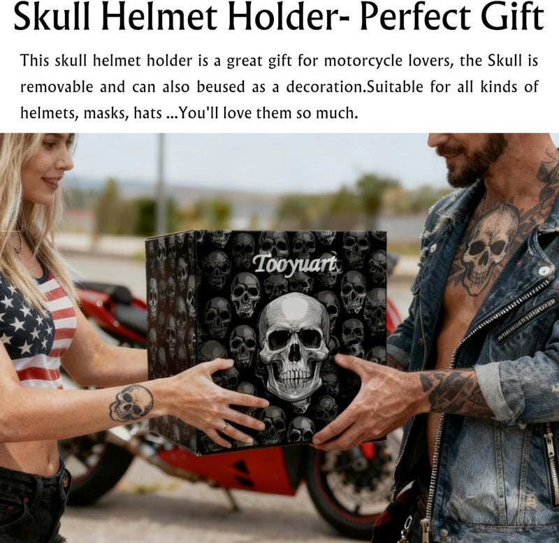 Tooyuart Motorcycle Helmet Rack Wall Mount,Red Skull Helmet Holder Wall Mount with 2 Hooks Helmet Hanger for Coats, Caps, Baseballs and Rugby Helmet,Motorcycle Accessories - Image 2